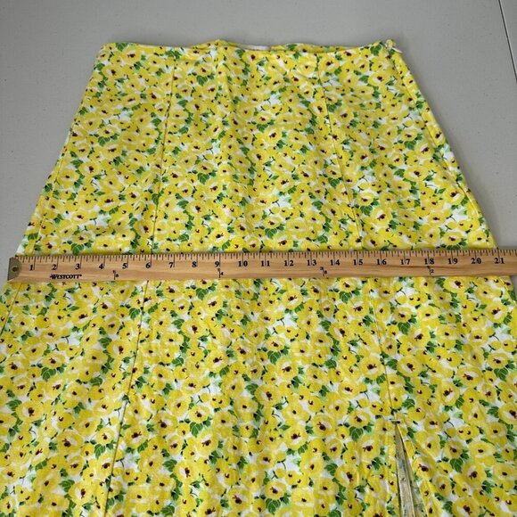 Ann Taylor Loft Midi Skirt Linen Blend Yellow Floral Slit Size 6 - Picture 7 of 10